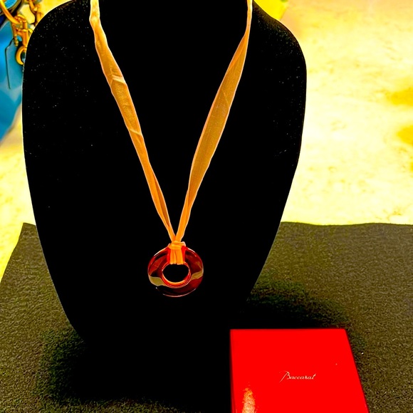 Baccarat Vintage Pink Crystal Disc with Silk Cord - Picture 2 of 5